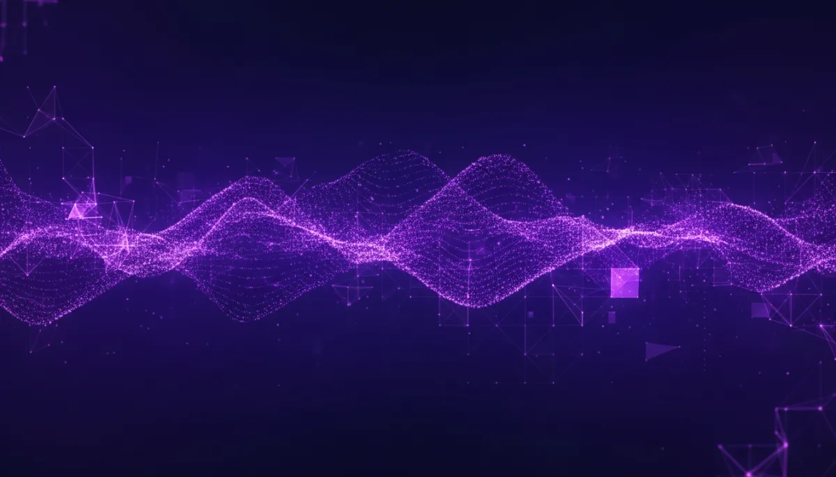 Abstract digital currents and geometric lattice symbolizing AI content pipelines