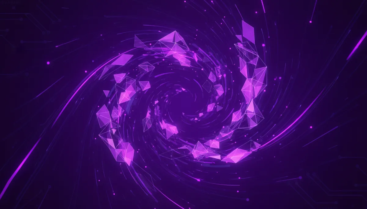 Abstract electric violet and indigo geometric vortex symbolizing AI-powered business acceleration