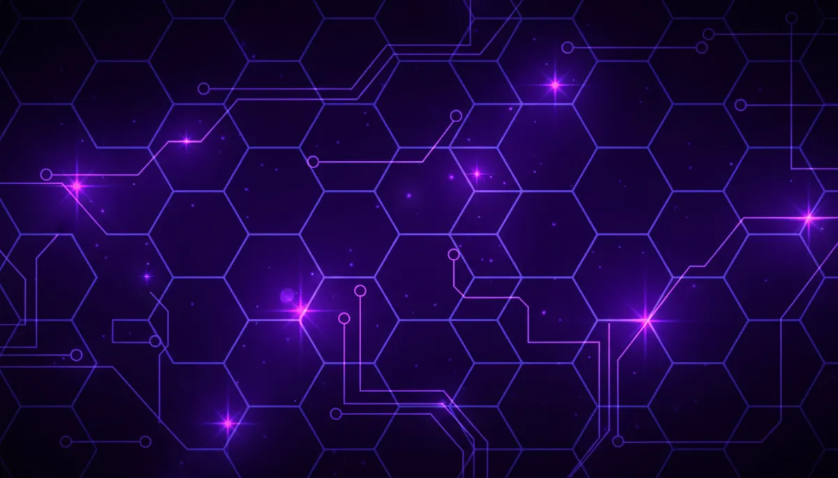 Abstract electric indigo hexagonal AI circuit grid symbolizing automated Florida business workflows