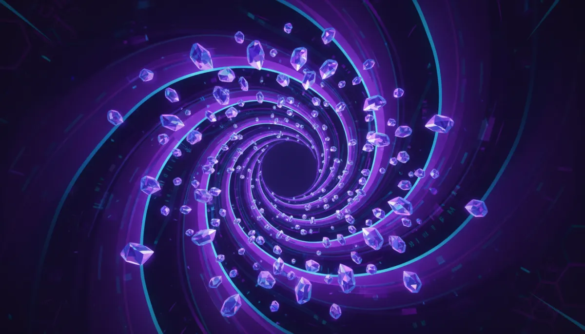 Abstract deep purple and indigo crystalline data vortex symbolizing AI-powered content acceleration