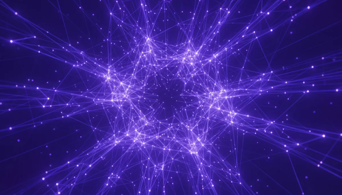 Abstract electric indigo and violet AI neural network visualizing amplified creator output
