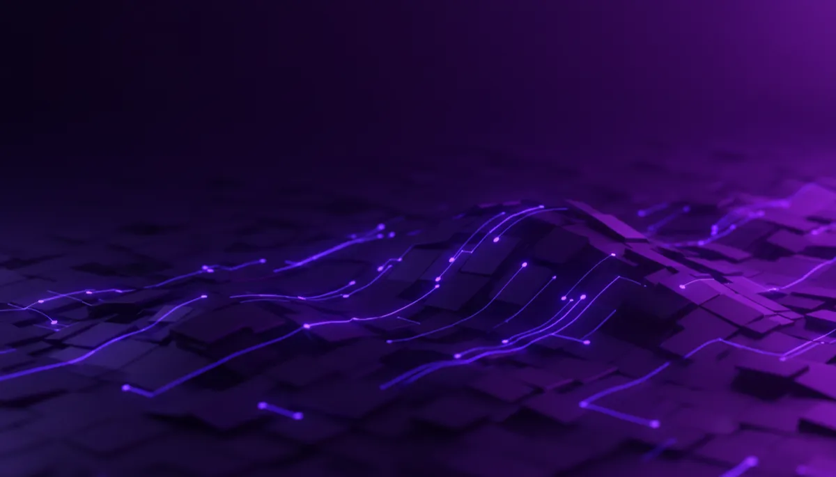 Abstract deep purple and electric violet wave of digital circuits and data