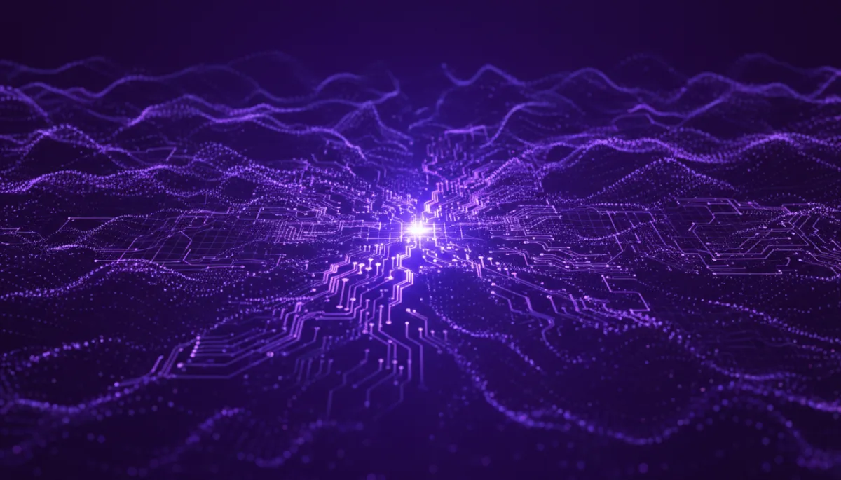 Abstract purple and violet geometric data waves representing AI analytics for creators