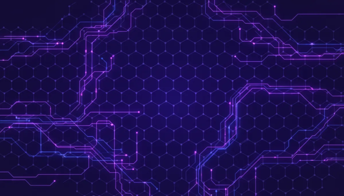 Abstract geometric circuit flow in electric violet and deep indigo