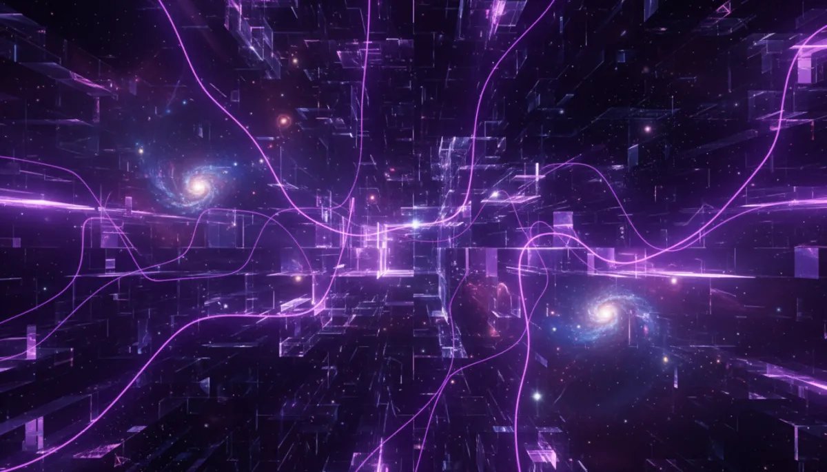 Abstract deep purple and violet light trails symbolizing AI-powered content flow