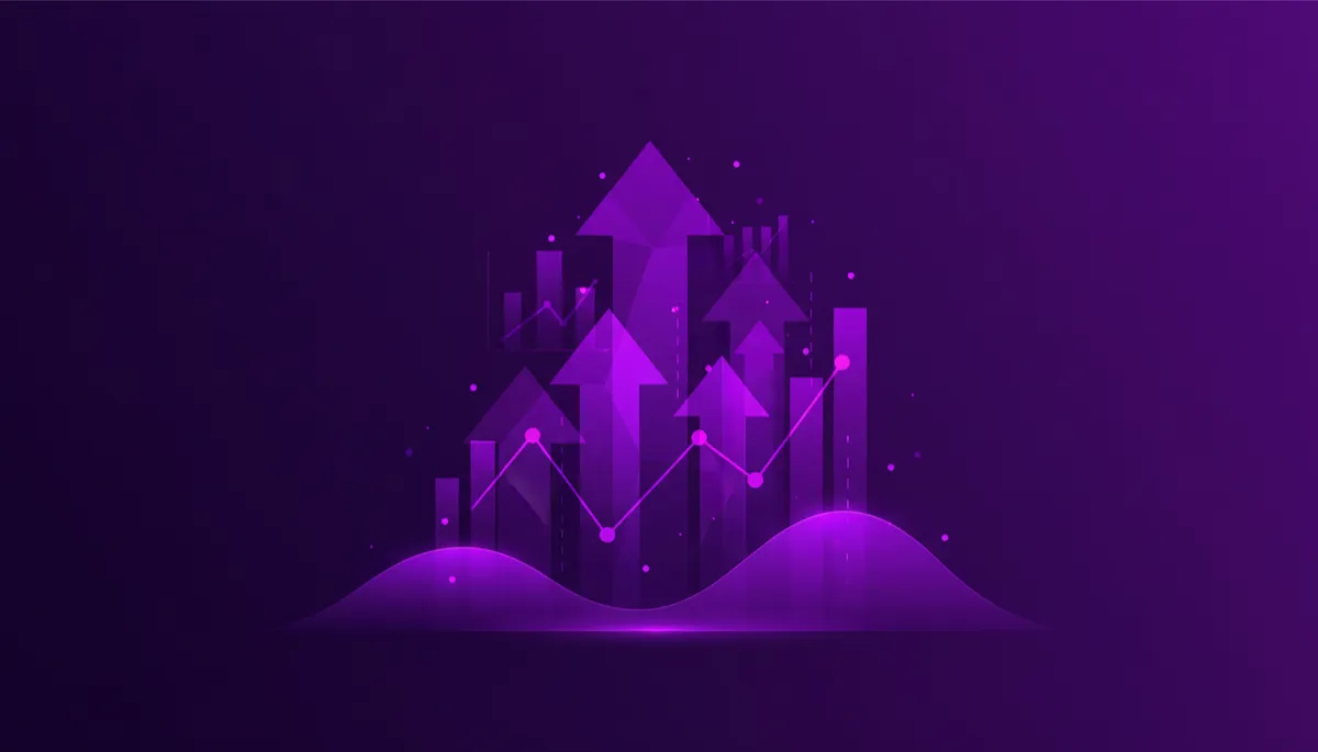 Abstract purple and violet geometric visuals symbolizing rising content performance metrics