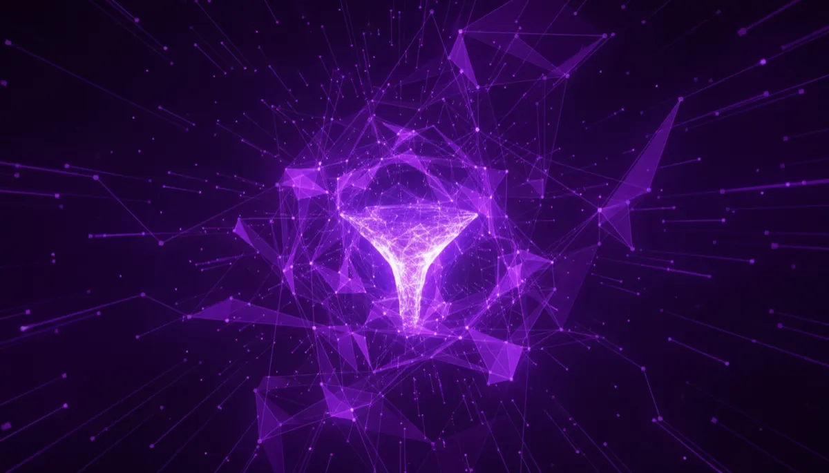 Abstract purple and violet geometric funnel representing automated business workflows