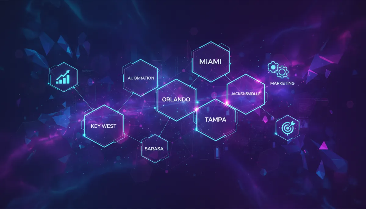 Abstract network of AI-powered connections across major Florida cities