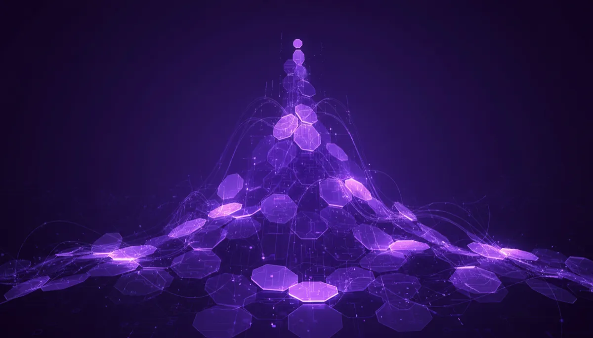 Abstract purple geometric waveform representing AI-powered content growth