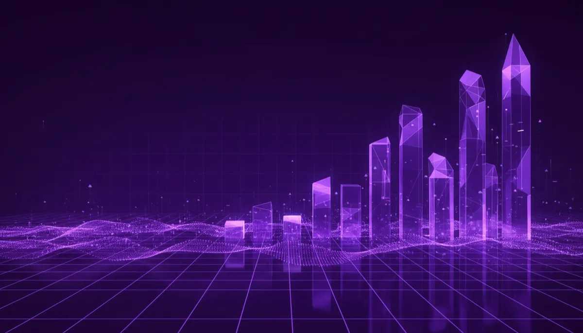 Abstract purple and violet geometric artwork suggesting AI-driven revenue growth for local businesses