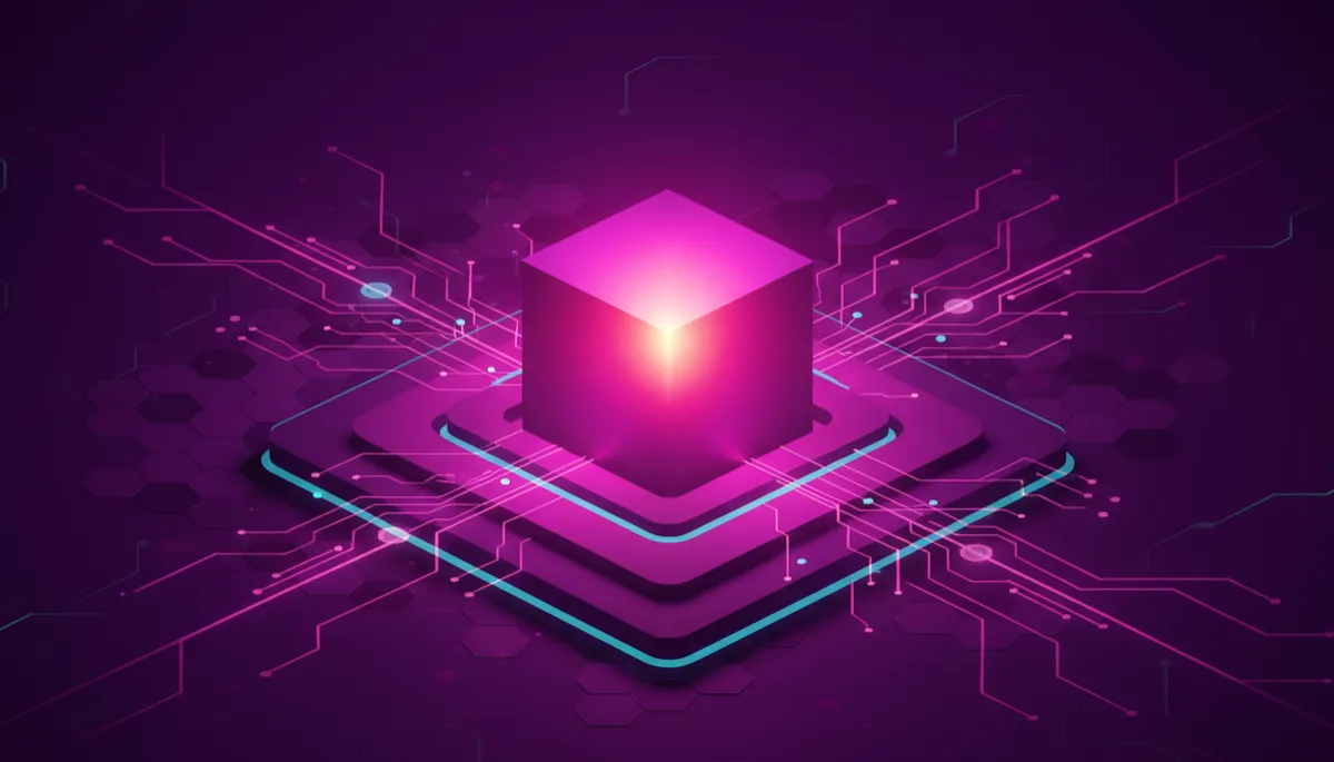 Abstract deep-purple geometric network symbolizing AI-powered content systems