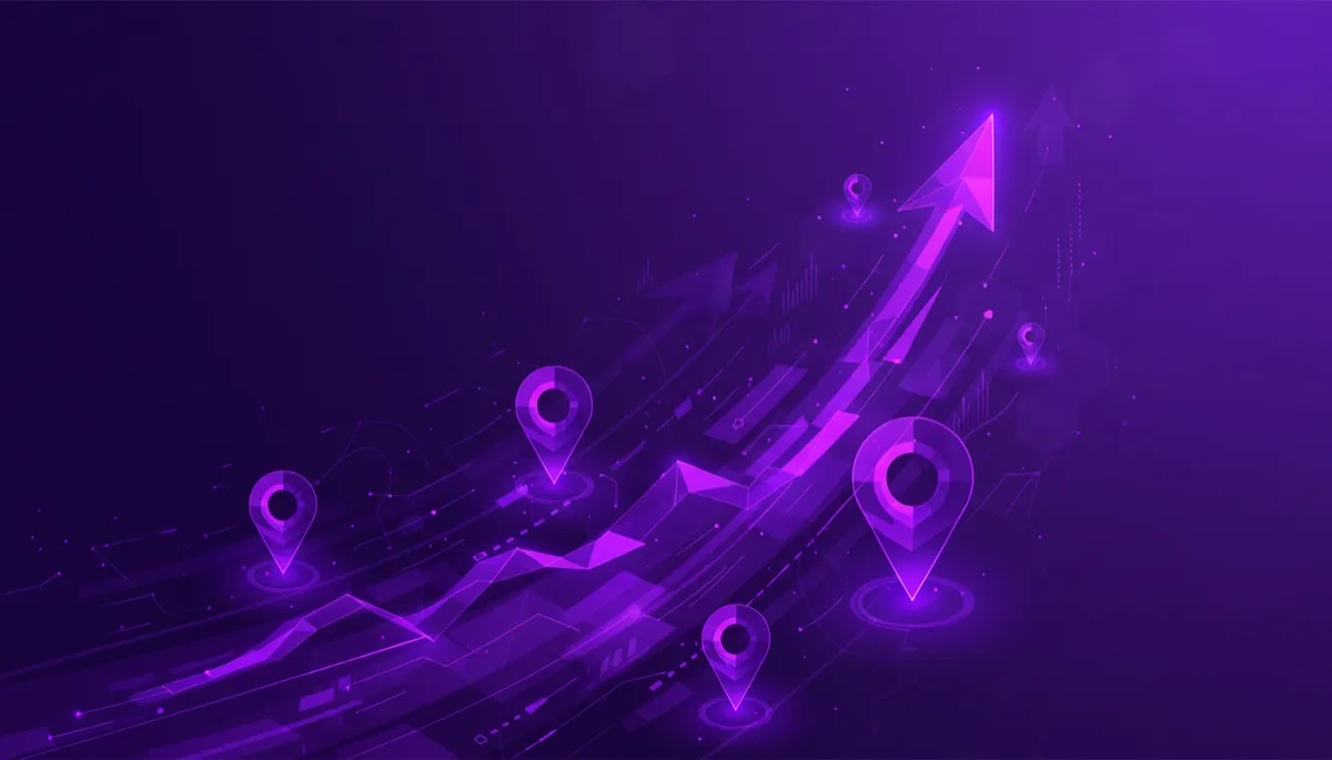 Abstract purple and violet AI data visuals symbolizing rising local search visibility for Florida businesses