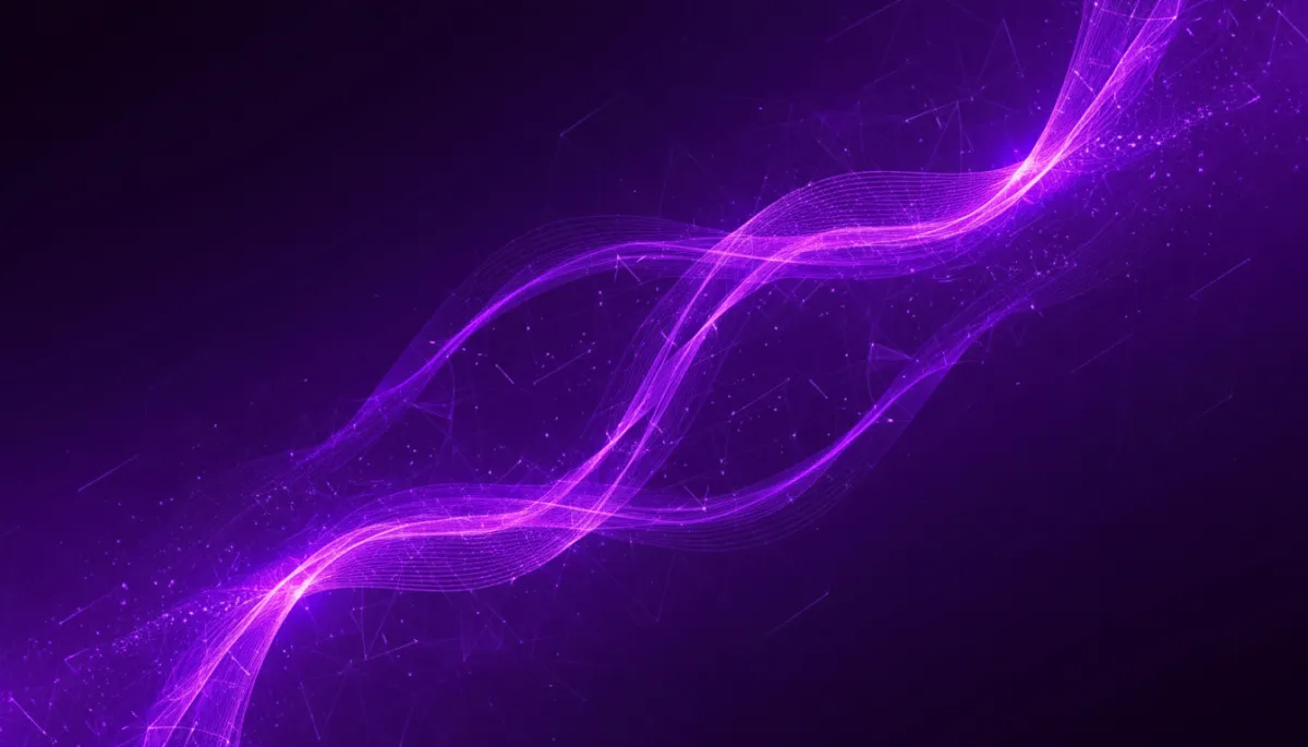 Abstract purple and indigo geometric flow representing accelerated AI content workflow