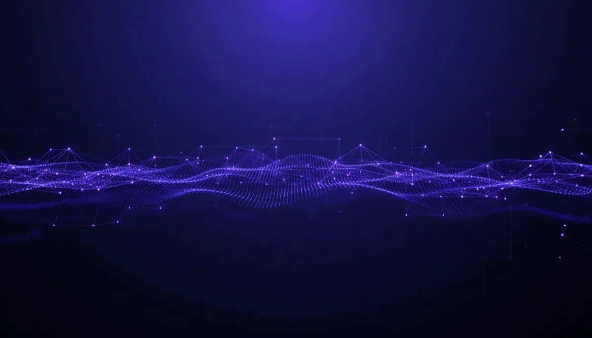 Indigo and violet geometric data waves symbolizing AI-powered growth