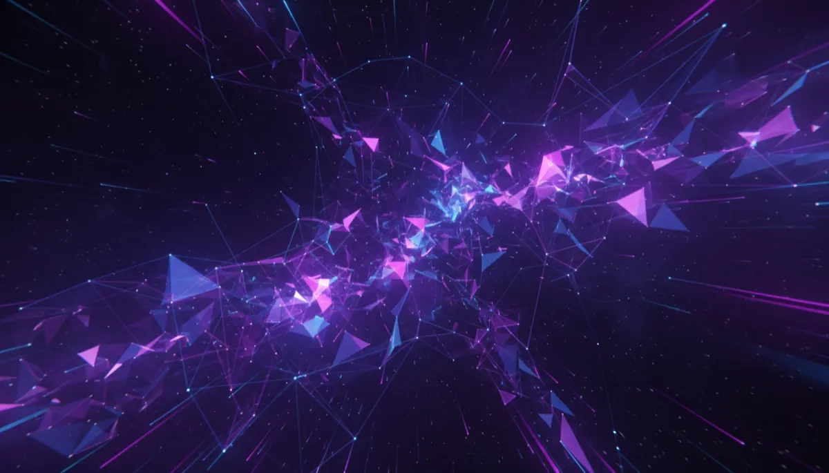 Abstract indigo and violet fractal geometric data stream, electric AI energy visualization, no humans, premium digital art