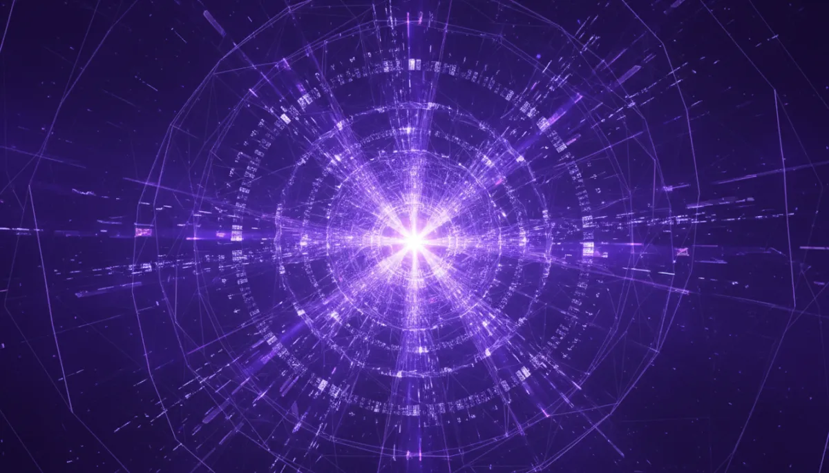 Abstract deep purple and electric violet holographic funnels channeling data streams