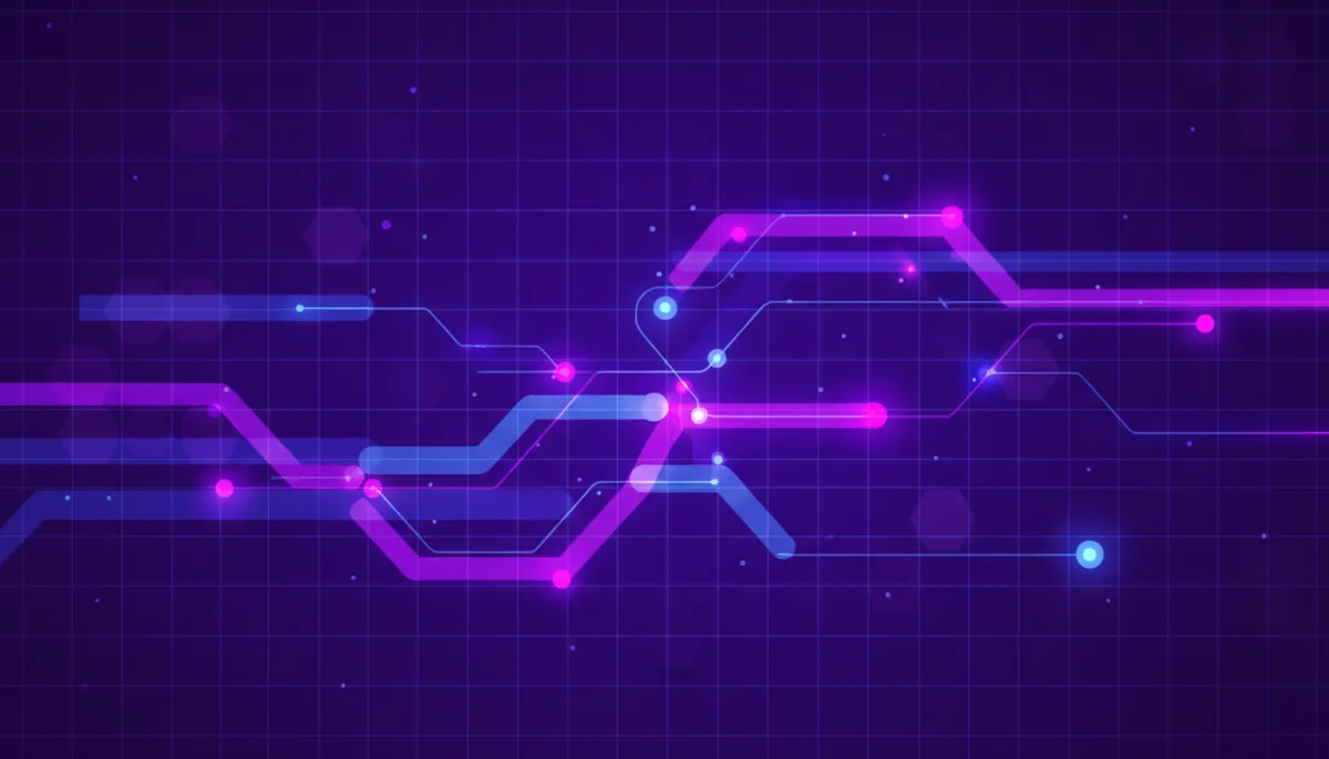 Abstract purple and indigo tech grid symbolizing an integrated AI creator stack