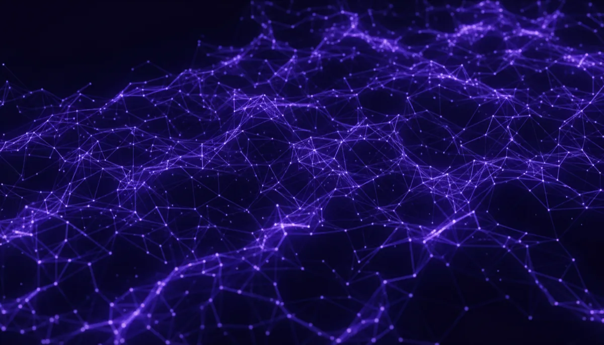 Abstract geometric digital art of indigo and violet neural network circuitry