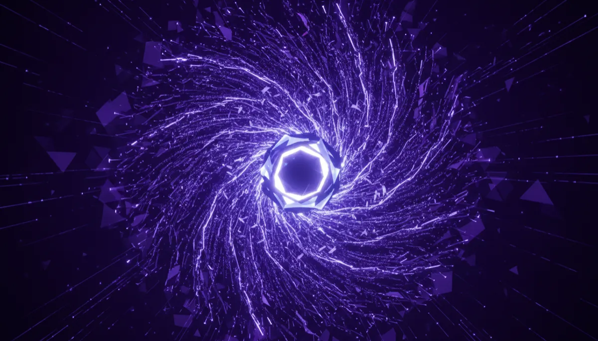 Abstract vortex of deep purple and electric violet AI data converging