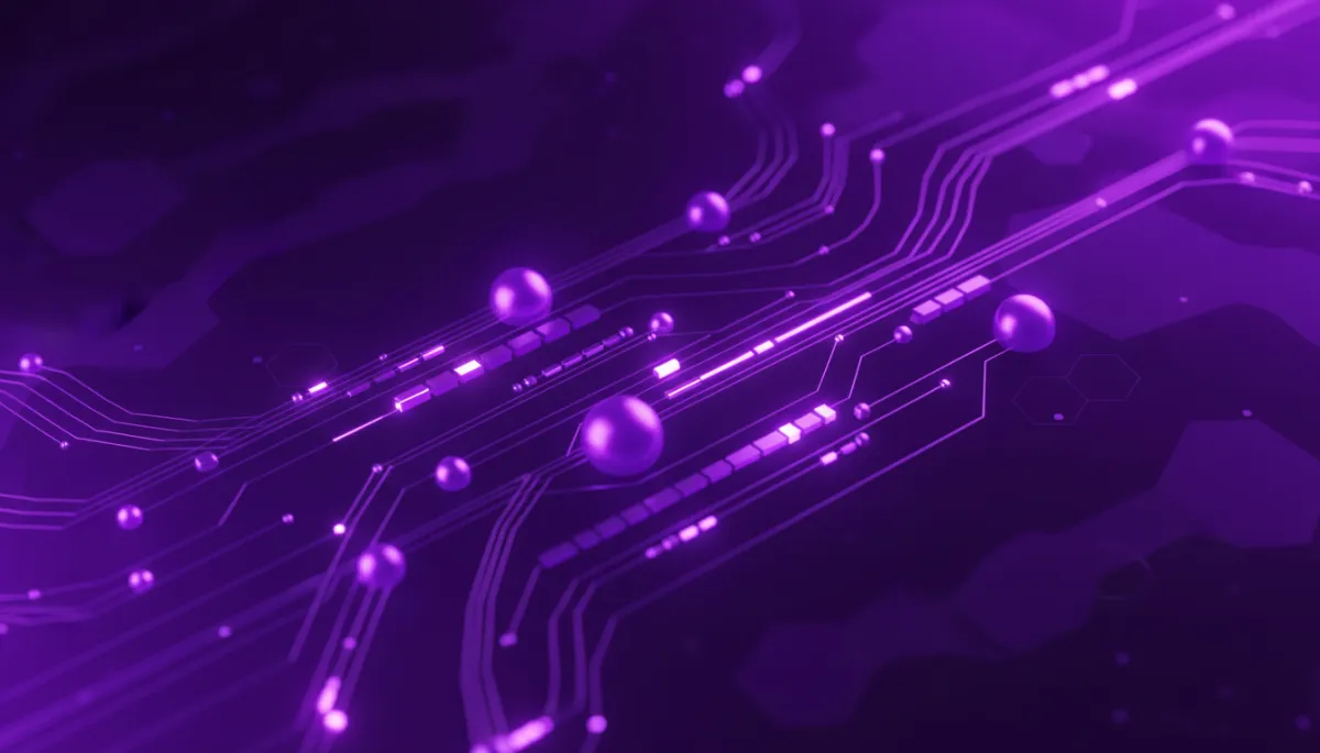 Abstract AI-powered content workflow in deep purple and violet
