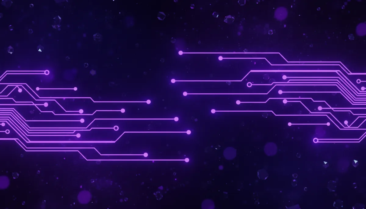 Electric indigo and violet abstract network of glowing AI-powered connections