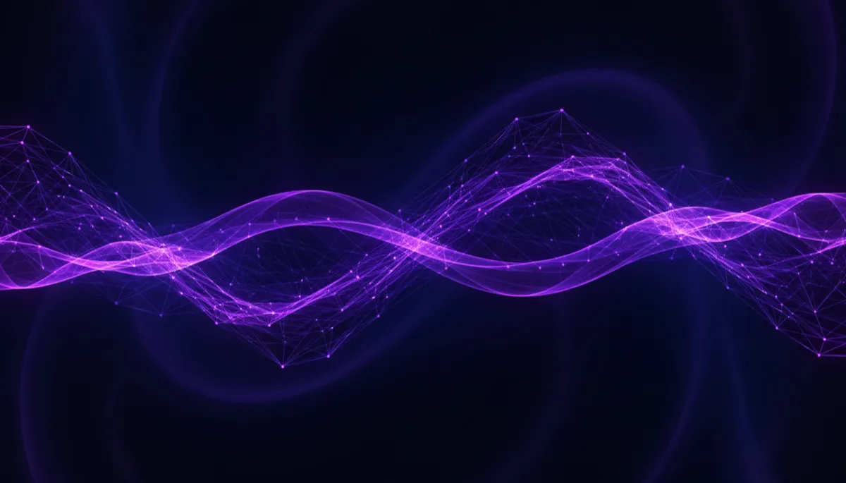 Abstract deep purple and violet data mesh symbolizing nonstop AI marketing systems