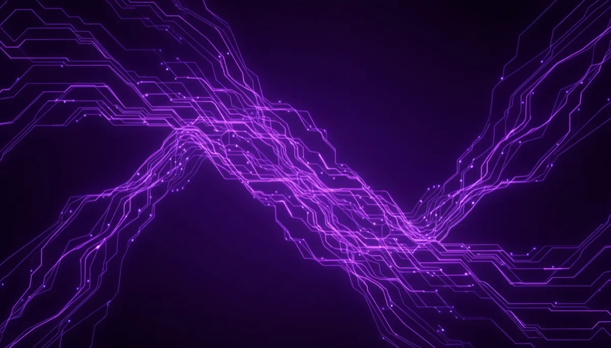 Abstract indigo and violet data streams symbolizing AI-powered customer funnels
