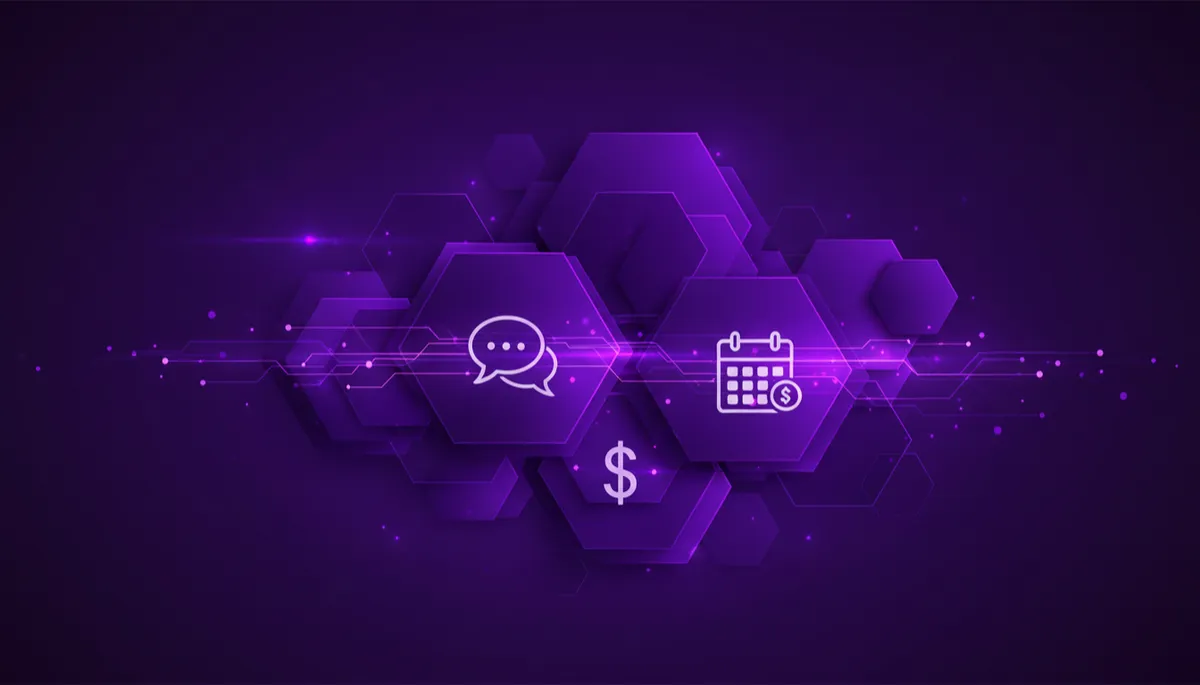 Abstract deep purple and violet geometric flows representing automated business systems