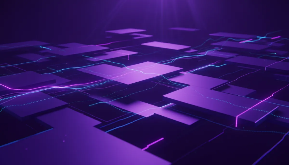 Abstract geometric purple network symbolizing AI-powered content repurposing