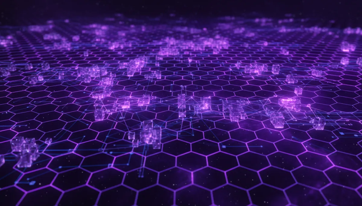 Abstract deep purple and electric violet AI neural grid symbolizing powerful creator tool stacks