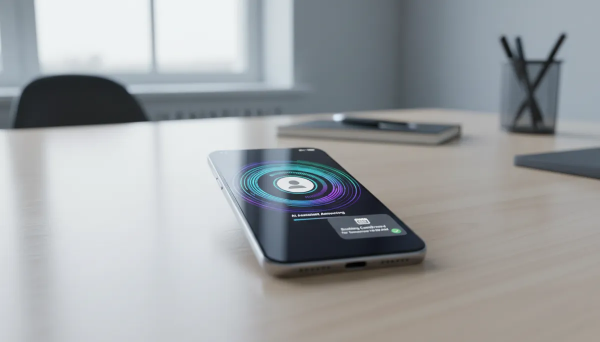 Phone displaying an AI assistant answering and booking a call automatically