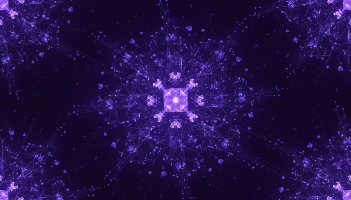 Abstract deep purple and electric violet AI neural network with glowing nodes