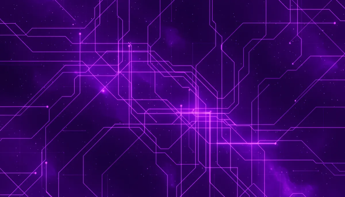 Abstract deep purple and violet tech grid symbolizing automated AI content systems