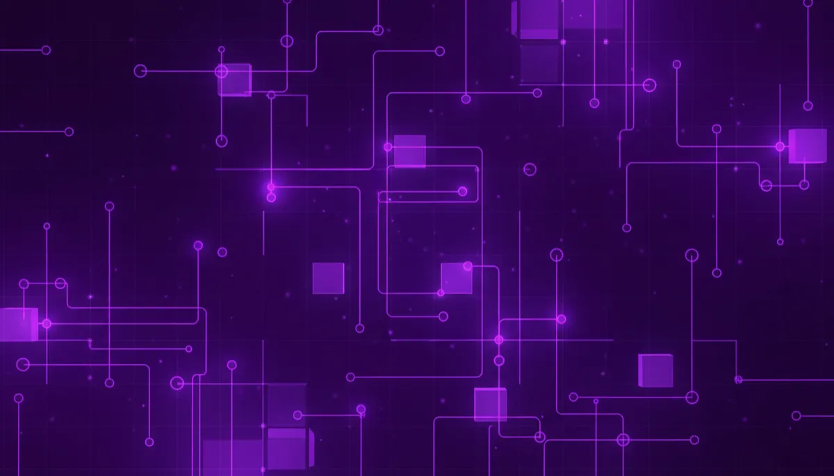 Abstract deep purple and electric violet geometric network symbolizing AI systems automating Florida business workflows