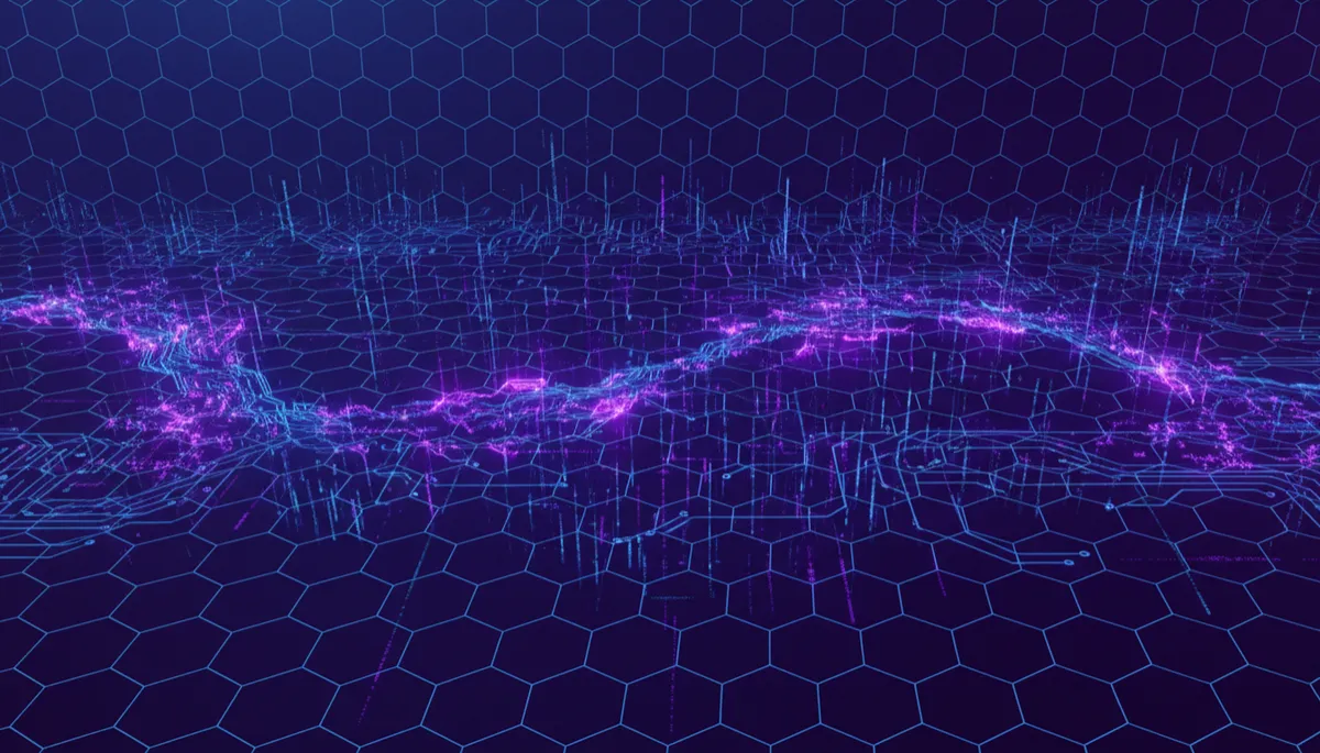 Abstract deep purple and electric violet geometric data streams and circuits