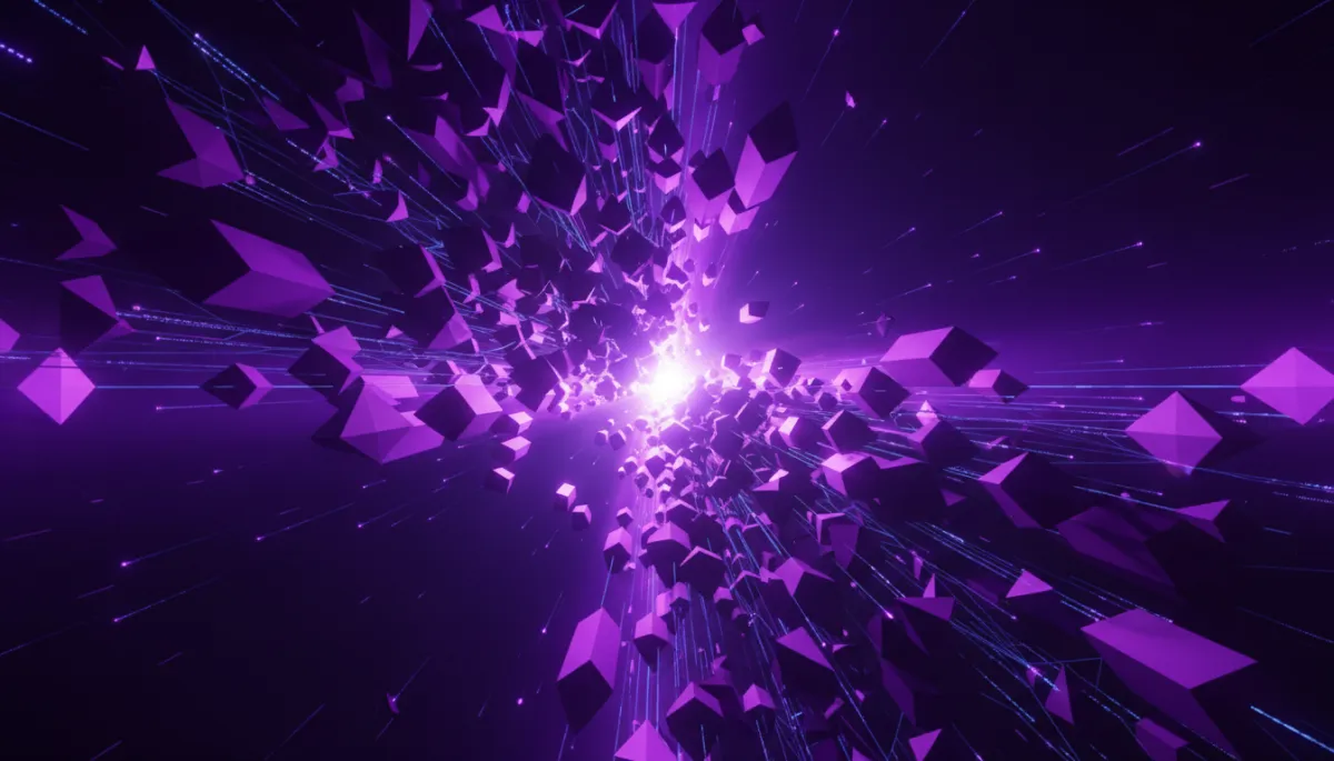 Abstract violet and indigo geometric data flow forming a powerful central vortex
