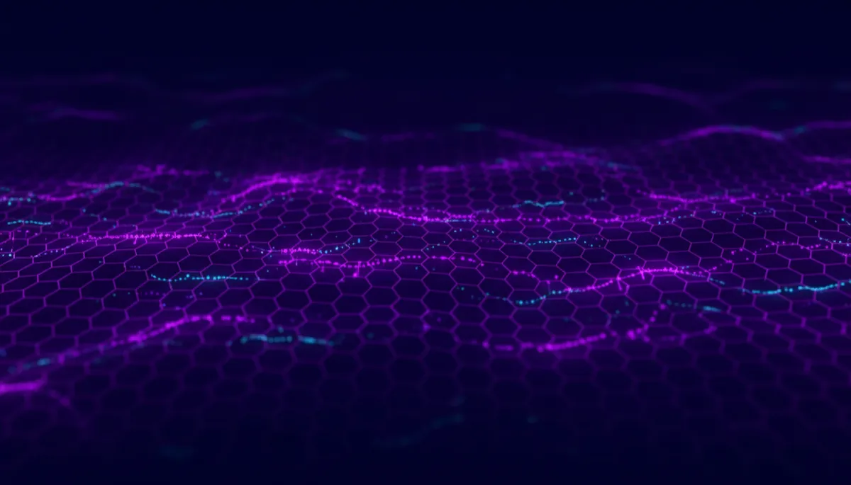 Abstract violet and indigo geometric flows representing AI analytics and content strategy automation