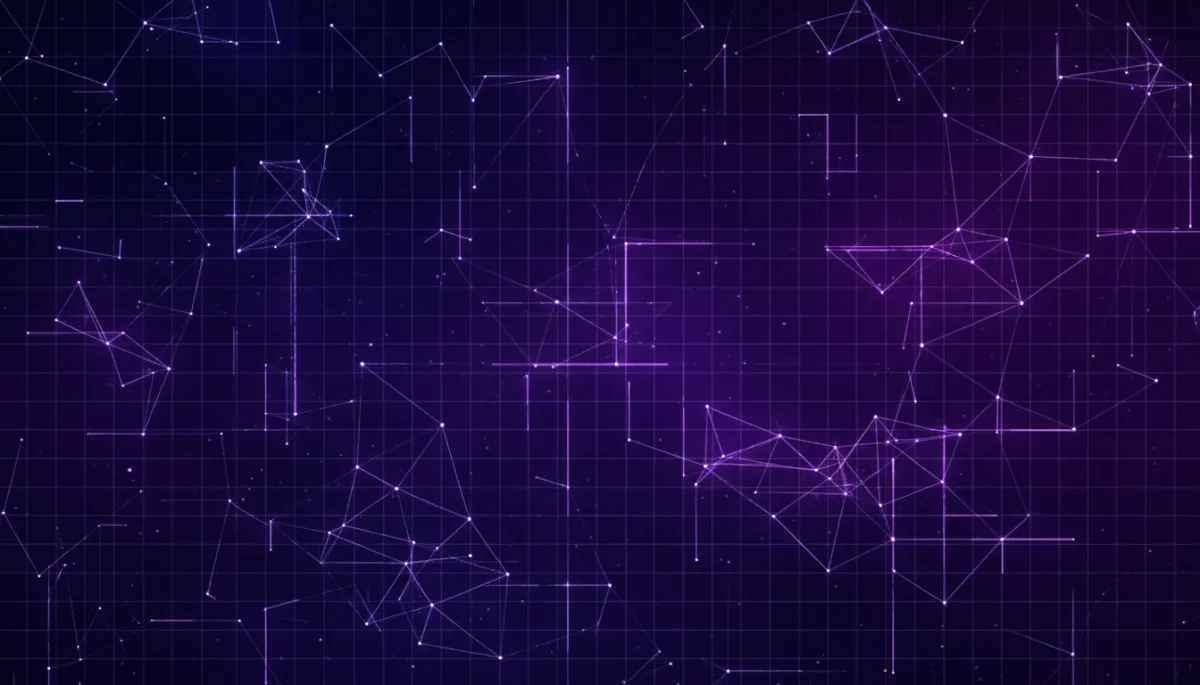 Abstract indigo and violet geometric tech grid symbolizing AI-powered creator workflows