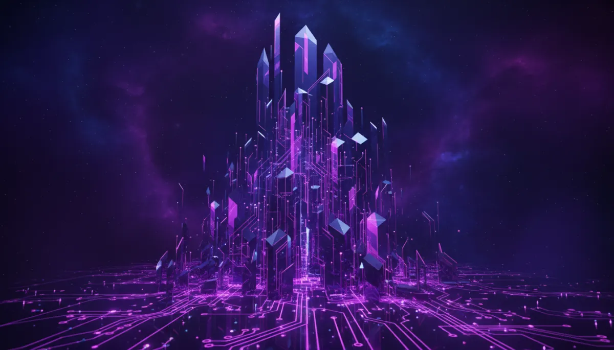 Futuristic indigo and violet neural network with glowing circuits symbolizing AI-powered creator growth