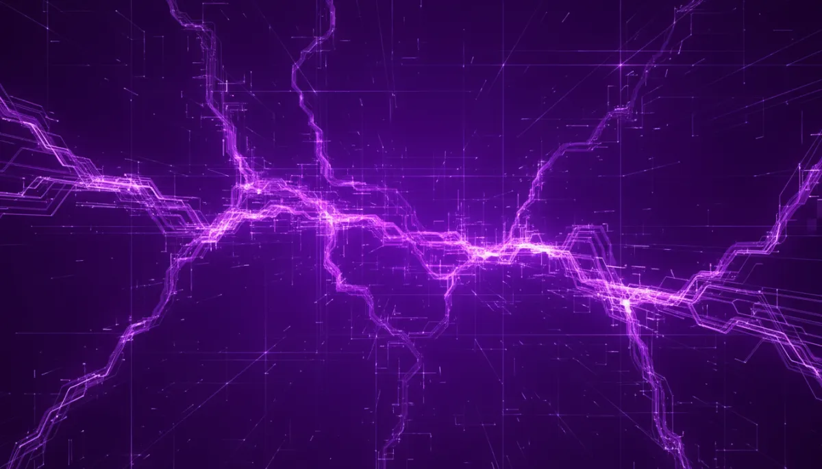 abstract deep purple (#2D0057) and electric violet (#7B2FBE) digital data-flow landscape, indigo (#4B0082) accents, geometric light beams and circuit-like energy streams swirling across the frame, ultra-premium abstract style, no humans, no text