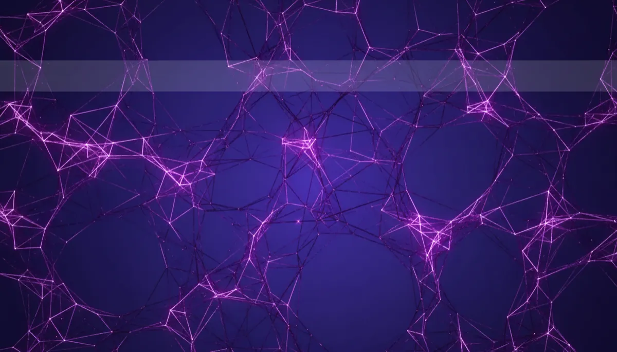 Abstract digital geometric deep purple and electric violet neural pathways, premium agency-level, no humans, cinematic mood
