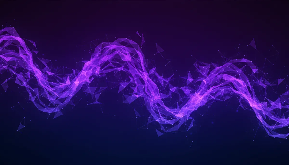 abstract digital technology visualization with swirling data flows, geometric neural network patterns, glowing indigo circuits and deep purple electric violet indigo gradient, abstract digital technology, geometric, futuristic, no humans