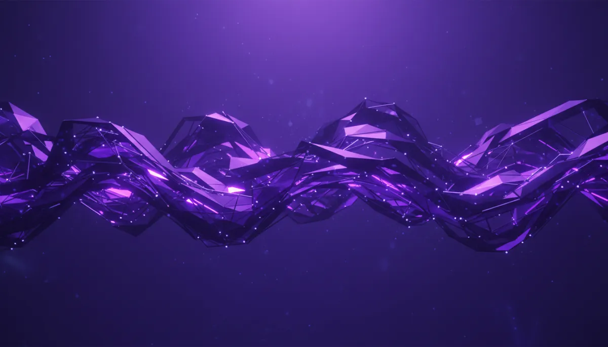 abstract ultra-sharp deep purple and electric violet indigo geometric flow with glowing neural network nodes and crystalline tech structures, cinematic lighting, no humans