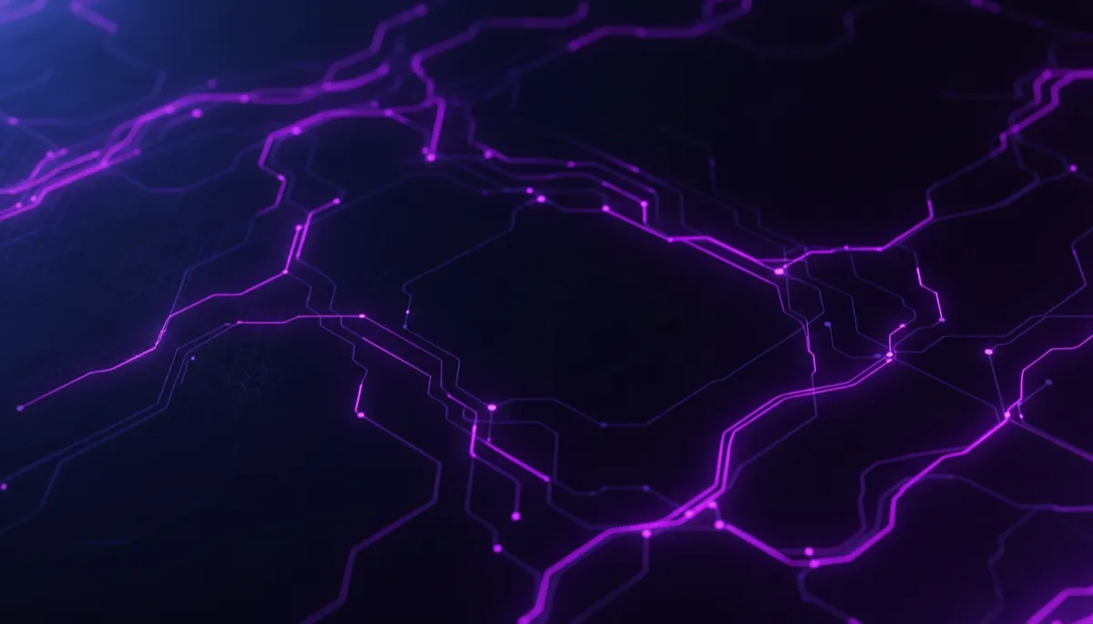Abstract deep purple and electric violet digital tech art representing AI content automation