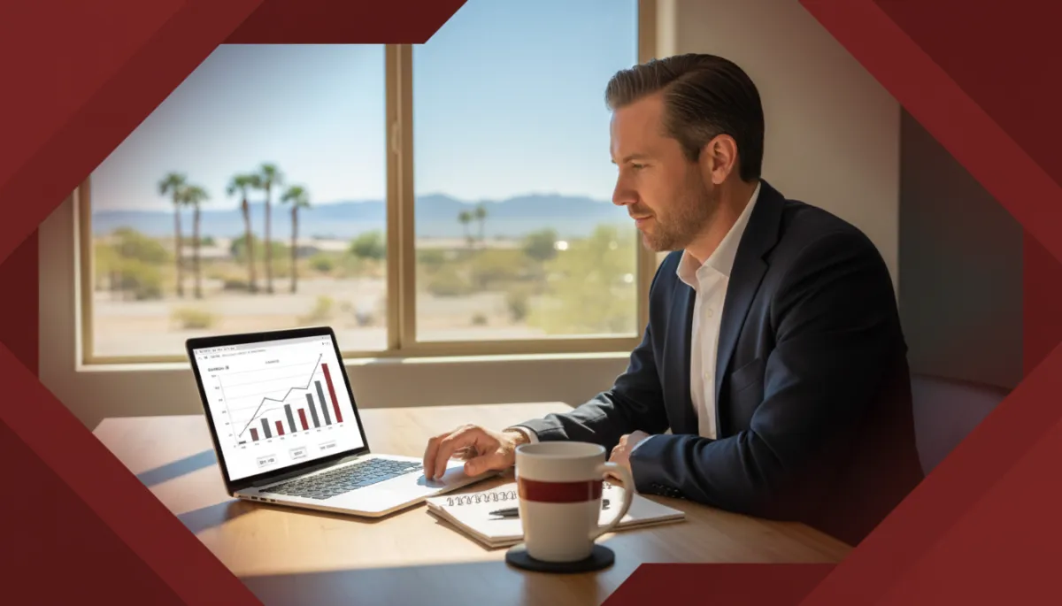 Business owner reviewing bank statement loan options