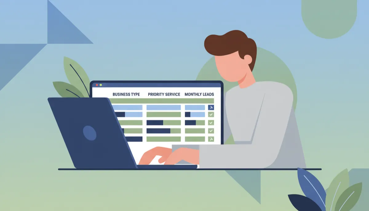 Marketer reviewing lead intake data in a spreadsheet