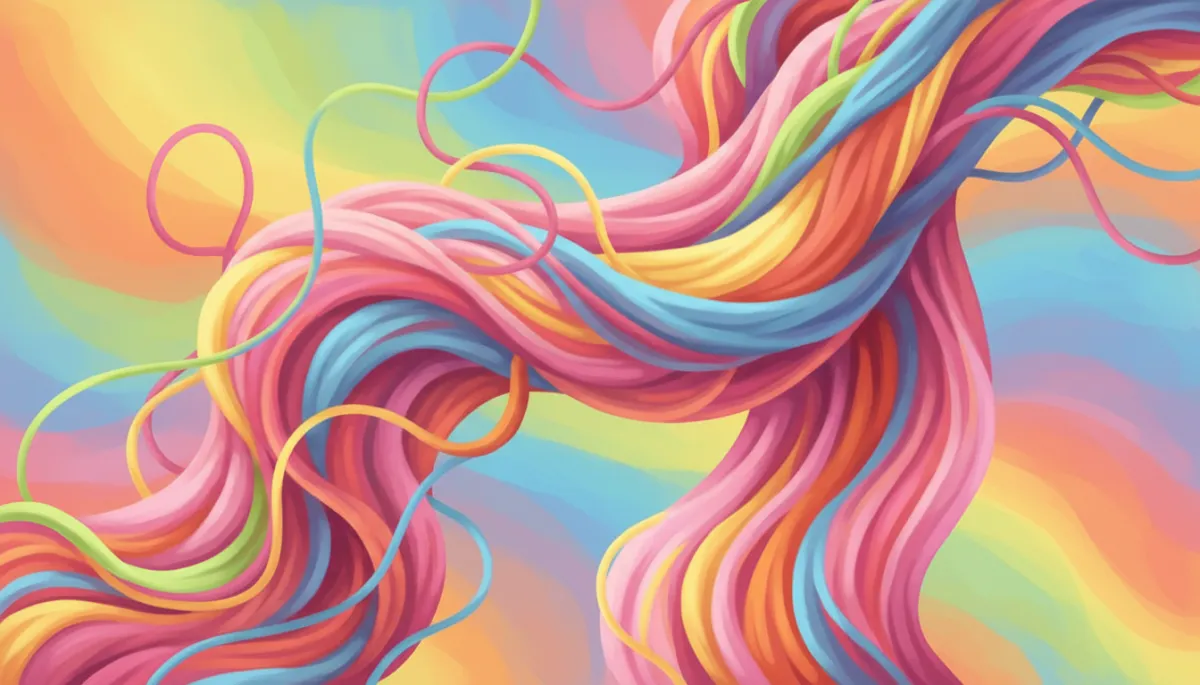 Abstract artistic colorful yarn transforming into a flowing scarf shape Abstract artistic colorful yarn transforming into a flowing scarf shape