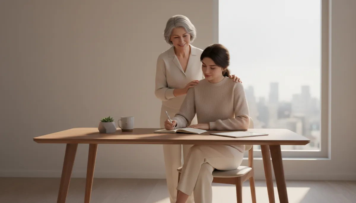 Woman journaling while visualizing the guidance of her future self