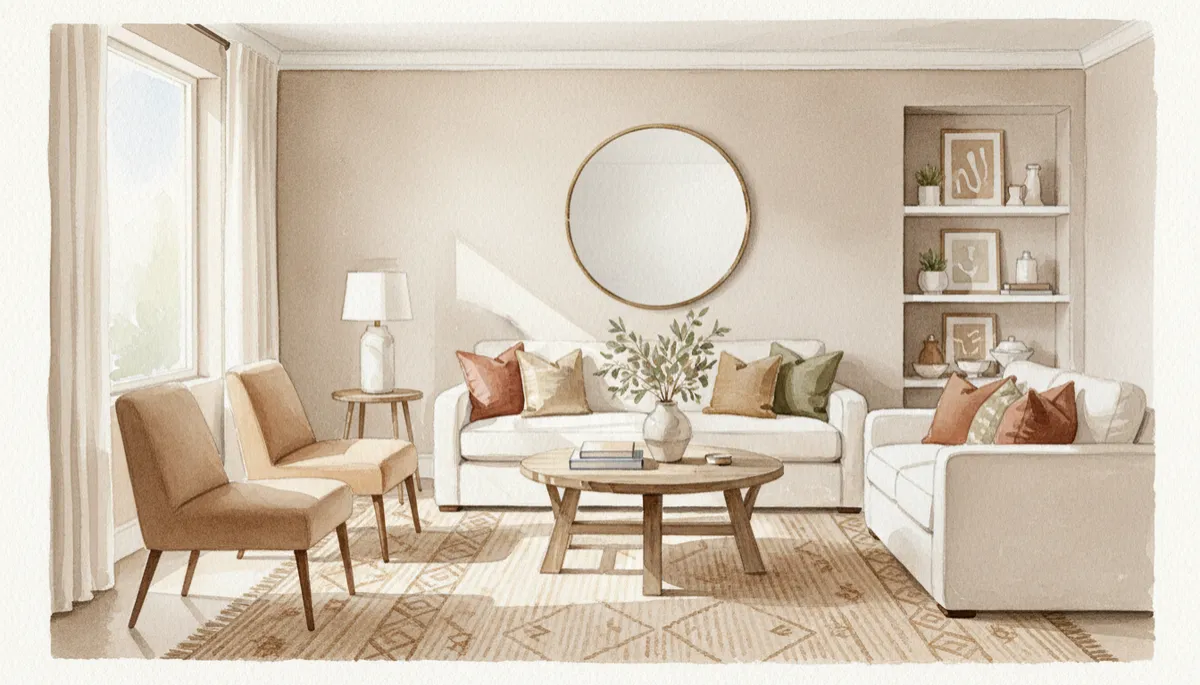 Renovated Anaheim living room with neutral finishes and staging