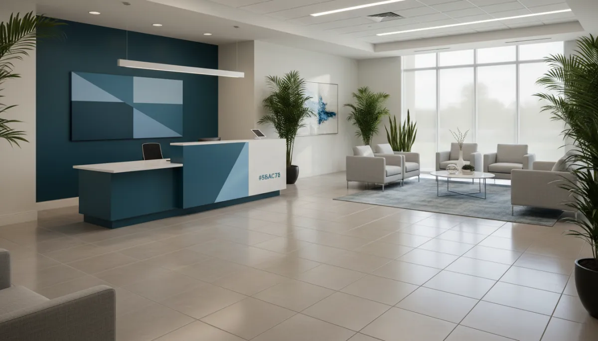 Modern commercial lobby in Florida with professionally installed tile flooring Modern commercial lobby in Florida with professionally installed tile flooring